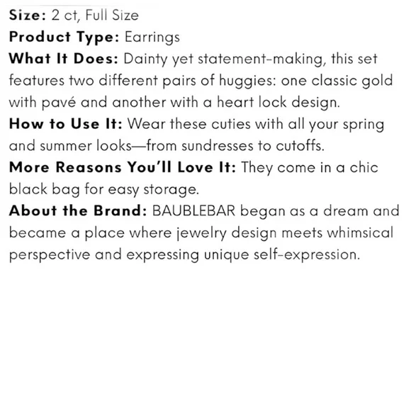 BaubleBar 2PC Earring Set Pierced Small Hoops and Locks New - Picture 3 of 3